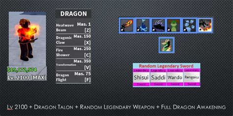 Blox Fruit - Account Lv 2100 with ( Dragon Fruit - Dragon Talon - Random Legendary Sword )