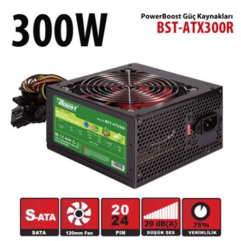 POWER BOOST BST-ATX300R 300w 12cm Kirmizi Fan Siyah ATX POWER SUPPLY ...