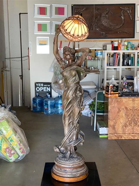 Large Art Nouveau Bronze Alloy Female Nymph Sculpture Lamp By Julien