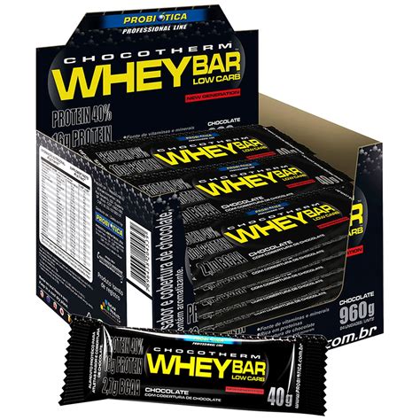 Barra de Proteína Probiótica Whey Bar Low Carb Chocolate 960g Cx