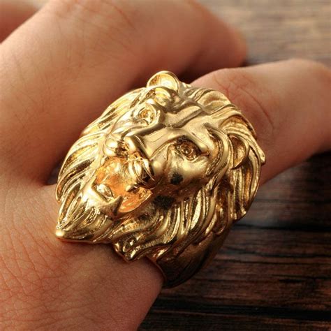 Vintage Gold Plated Lion Head Rings Heavy Metal Rock Punk Gothic Style