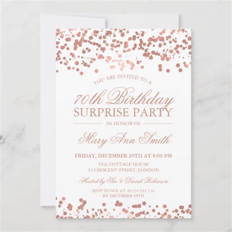 Surprise 70th Birthday Party Rose Gold Foil Invitation Zazzle