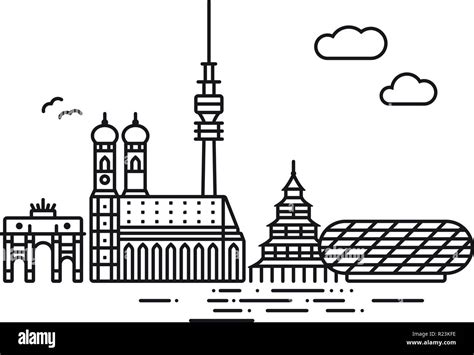 Line Icon style Munich cityscape and landmarks vector illustration ...