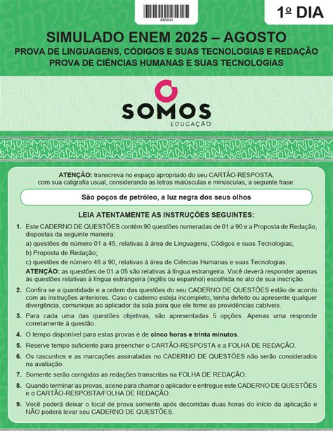 Enem Portugues Simulado - Simulado ENEM 2025 - Agosto | PDF | Brasil | Comunicação