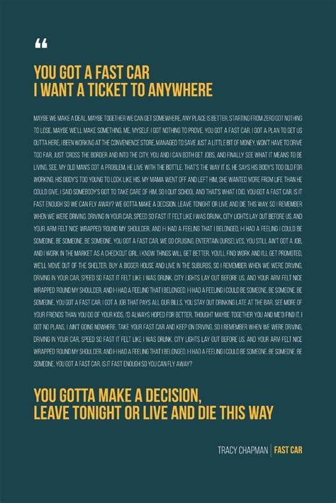 Tracy Chapman - Fast Car | Full Song Lyrics Print | Typography Art