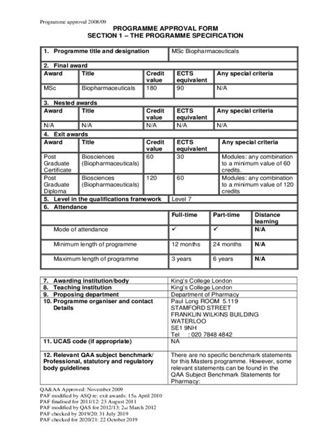 Fillable Online MSc Biopharmaceuticals PROGRAMME APPROVAL FORM Fax