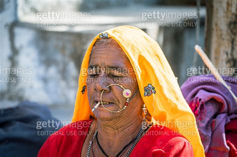 Indian Woman In The Desert Thar During Pushkar Camel Mela Near Holy