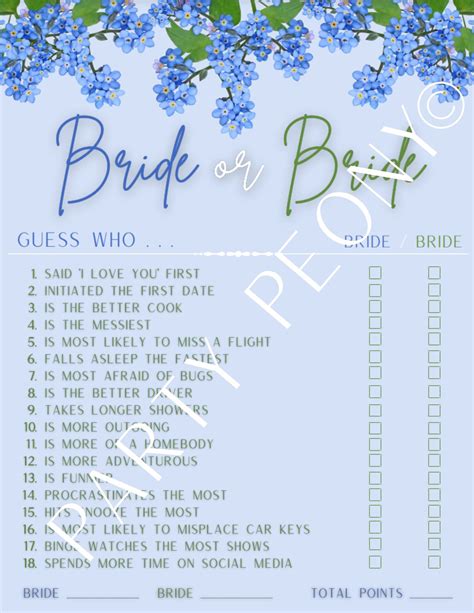 Guess Who Bride Or Bride Same Sex Bridal Shower Game Non Editable Pdf