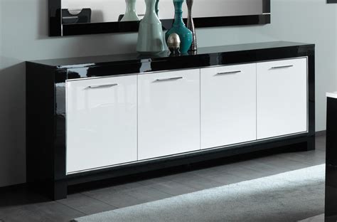 Buffet Bahut Design Portes Laqu Blanc Noir Savana Matelpro