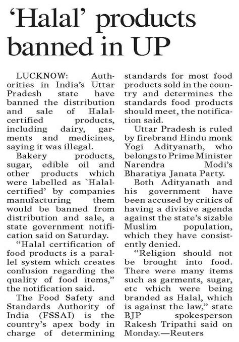 Dawn Epaper Nov Halal Products Banned In Up