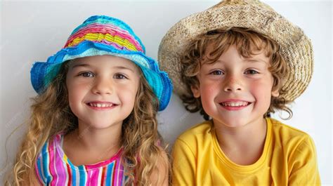 children wearing hats  wearing  rainbow striped shirt