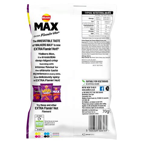 Walkers Max Extra Flamin Hot Sharing Bag Crisps 70g PMP One Stop