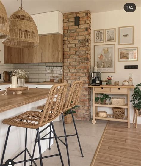 Two Wicker Stools Sitting On Top Of A Kitchen Counter Next To A Bar