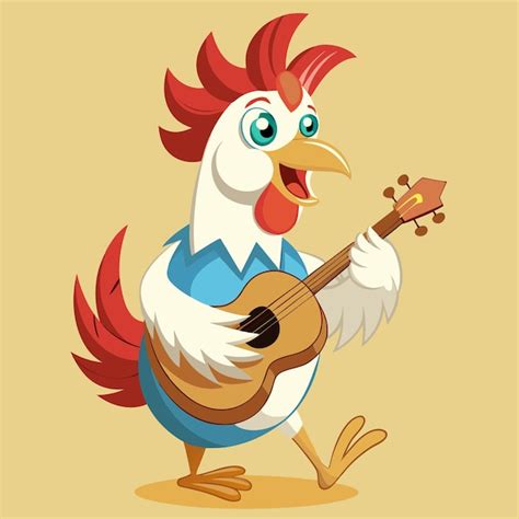 Cartoon Rooster Playing Guitar Premium Ai Generated Image