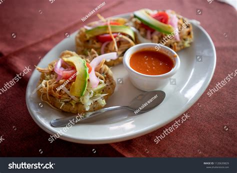 Traditional Yucatan Mexican Cuisine Panucho Salbutes Stock Photo