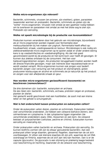 Samenvatting Microbiologie Welke Micro Organismen Zijn Relevant