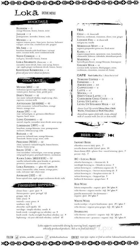 Menu Of Loka In Nelson Bc V1l 4h7