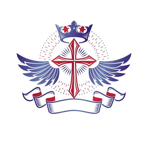 Premium Vector Winged Christian Cross Emblem Composed With Royal