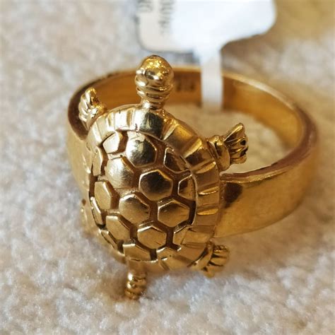 Gold Plated Panchdhatu Metal Good Luck Tortoise Shree Yantra Ring For