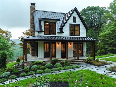 Premium Photo | White siding and black trim modern farmhouse