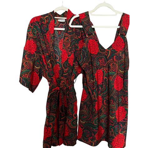 Vintage Val Mode Lingerie Satin Kimono Gown Robe Set Gem