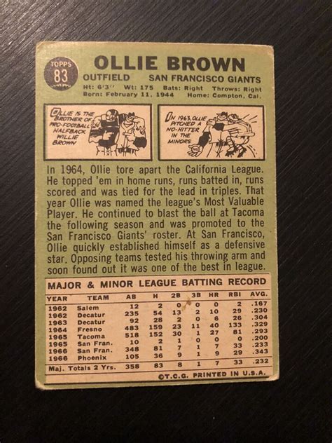 Topps Ollie Brown Bob Bolin Baseball Cards San