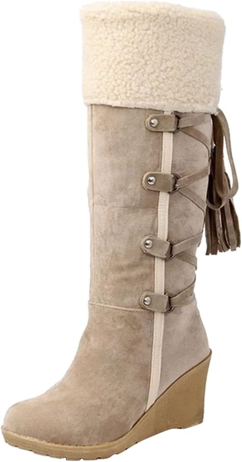 Briskorry Stiefel Damen Mit Absatz Plateau Kniehohe Schneestiefel