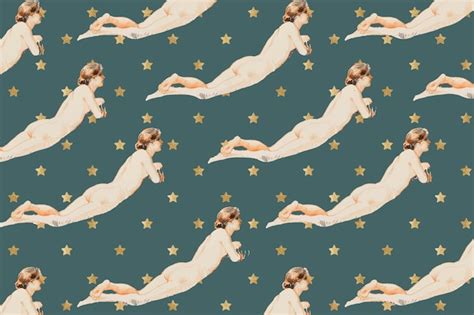 Free Vector Vintage Lying Female Nude Mixed Media Art Background