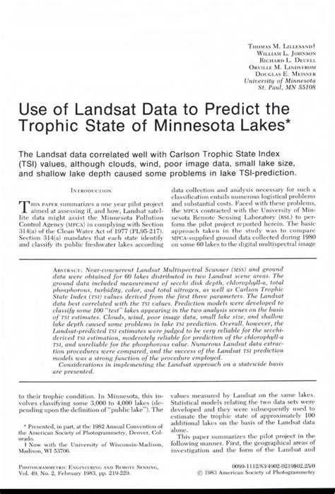 Pdf Use Of Landsat Data To Predict The Trophic State Of Dokumen Tips