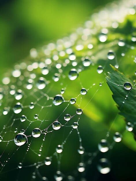 Premium Photo Water Droplets On A Spiderweb In The Morning Mist