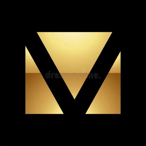 Golden Letter V Symbol On Black Background Icon 3 Stock Vector