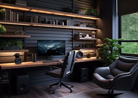 Premium AI Image | computer desk with a monitor mounted on top computer ...