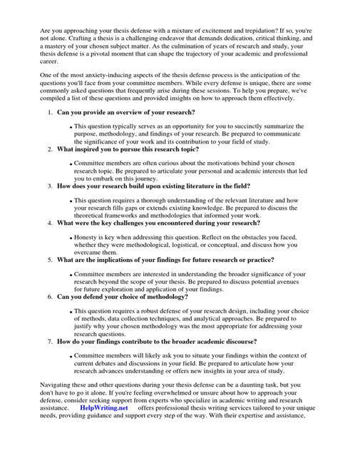 Commonly Asked Questions During Thesis Defense Pdf