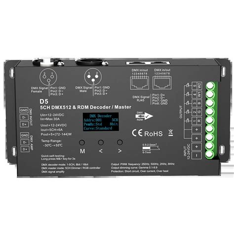 New DMX512 LED Controller RBGWC RDM Decoder For RGB CCT LED Strip