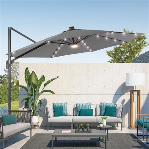 Sonkuki Gray Premium 11 Ft Led Cantilever Patio Umbrella Outdoor Comfort With 360 Degree