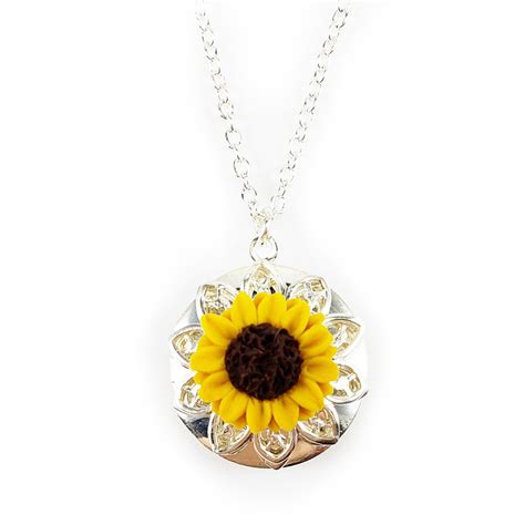 Sunflower Locket Necklace | Sunflower Jewelry