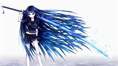 Anime Girl With Wings And A Sword Drawing