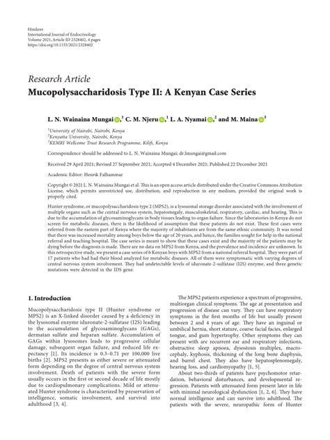 (PDF) Mucopolysaccharidosis Type II: A Kenyan Case Series