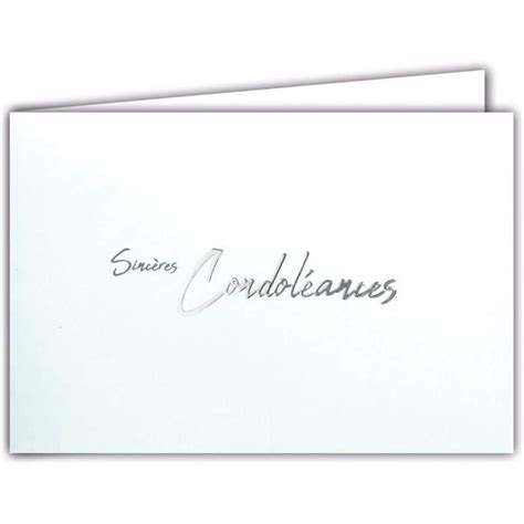 64 1065 Carte Sincères Condoléances avec Enveloppe Blanche Argenté