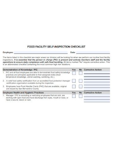 Free Self Inspection Checklist Sample Audit Safety Warehouse