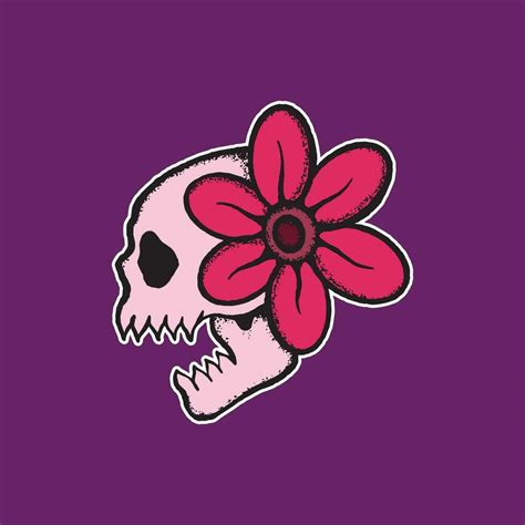 Skull Flower Art Illustration Hand Drawn Style For Tattoo Sticker Logo