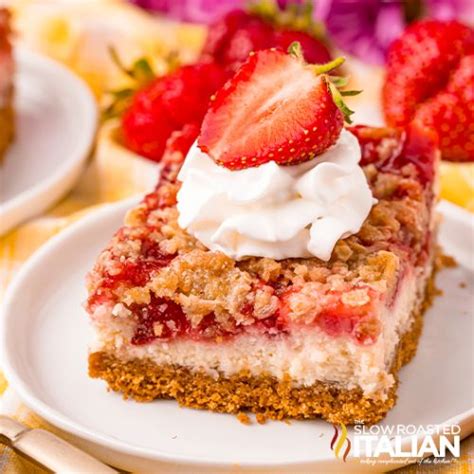 Strawberry Cheesecake Bars Recipe Real Strawberry Filling The Slow