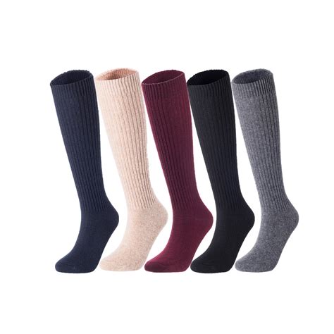 Lovely Annie Big Girls And Womens 5 Pairs Exceptional Non Slip Cozy And Cool Knee High Wool