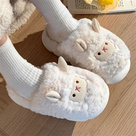 Sheep Fluffy Preppy Slippers Cute Warm Slippers For Autumn Winter