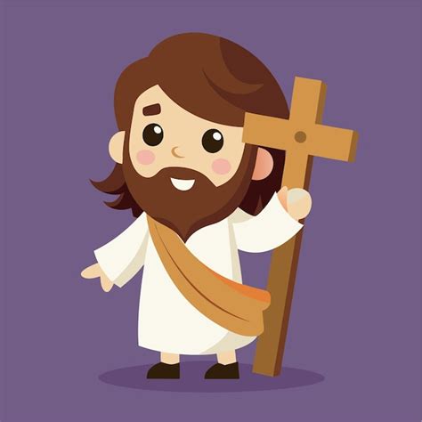 Premium Vector Cute Jesus Christ Holding A Cross Vector Cartoon