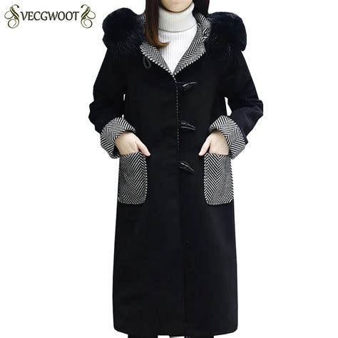 Female Plus Size Hooded Woolen Coat Women New Autumn Winter Long Woolen