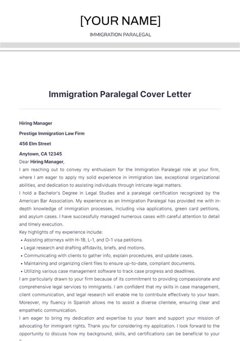 Free Immigration Paralegal Cover Letter Template Edit Online