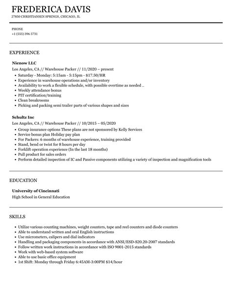 Warehouse Packer Resume Samples Velvet Jobs