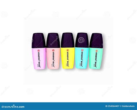 Mini Highlighters Stabilo Boss Isolated On A White Background Editorial