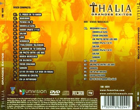 Car Tula Trasera De Thalia Grandes Exitos Portada